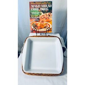 Better Homes and Gardens Casserole Dish with Wicker Basket Vintage White Square